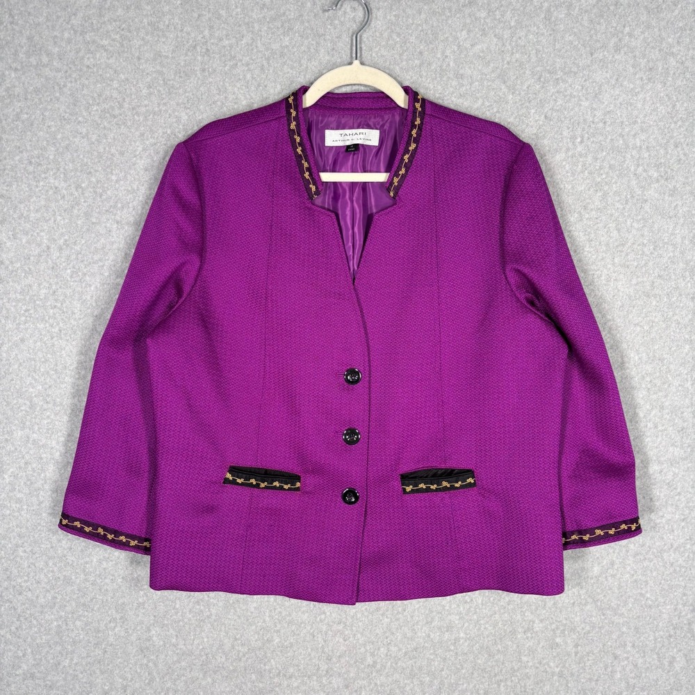 Tahari Textured Blazer Size 16‎ Gold Embroidered Old Money Retro Glam Maximalist
